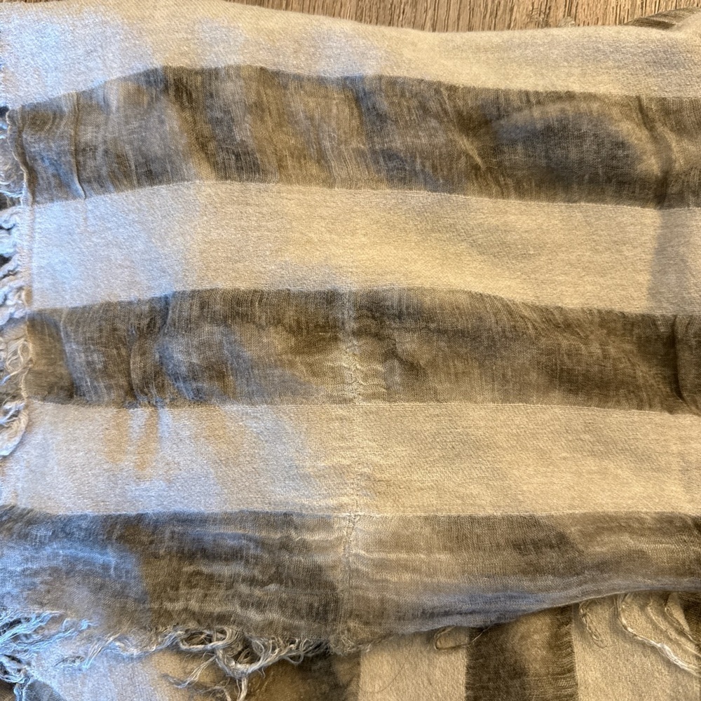 Falerio sarti Italy khaki and beige, striped cashmere blend scarf - Picture 4 of 4